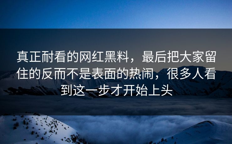真正耐看的网红黑料，最后把大家留住的反而不是表面的热闹，很多人看到这一步才开始上头