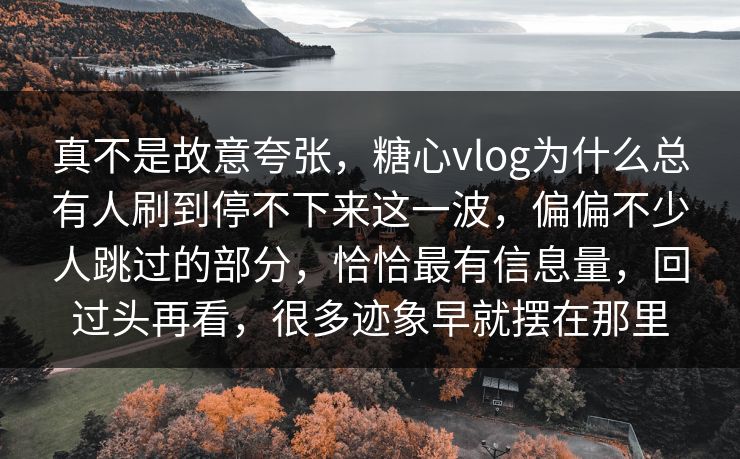 真不是故意夸张，糖心vlog为什么总有人刷到停不下来这一波，偏偏不少人跳过的部分，恰恰最有信息量，回过头再看，很多迹象早就摆在那里