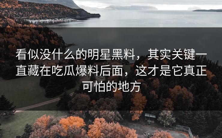看似没什么的明星黑料，其实关键一直藏在吃瓜爆料后面，这才是它真正可怕的地方